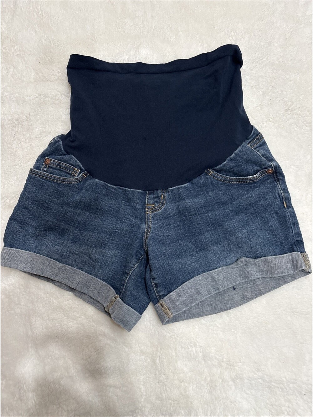 Indigo blue women's maternity shorts size small belly band